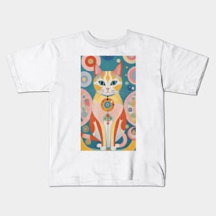 Hilma af Klint's Whimsical Cat Dreamscape: Abstract Reverie Kids T-Shirt
